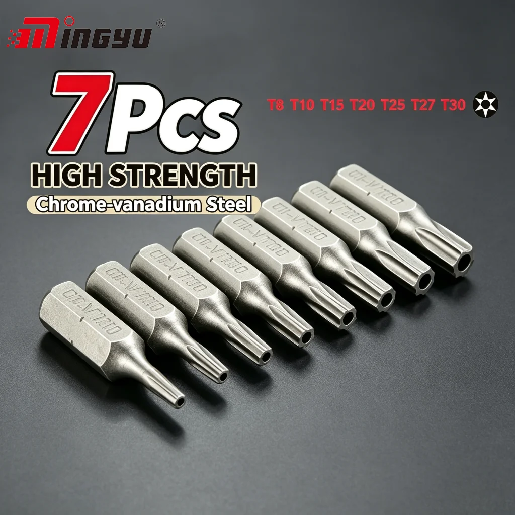 Embouts de tournevis Torx de 25mm avec trou T8 T10 T15 T20 T25 T27 T30 jeu d'embouts en étoile de tournevis électrique à tige hexagonale de 1/4 pouces 7 pièces