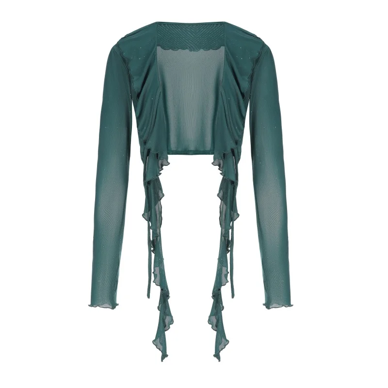 op maat gemaakte lotusblad rand onregelmatige sjaal Oosterse dans top woon-werkverkeer pailletten hoge elasticiteit buikdans tops oefenuniform