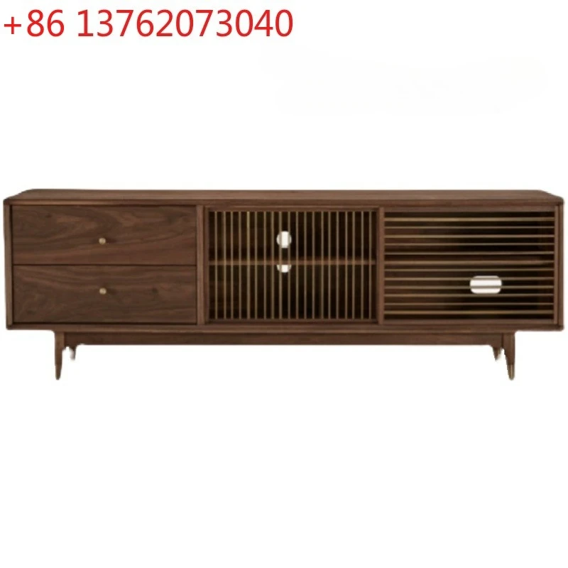 

Nordic black walnut solid wood TV cabinet simple light luxury modern Japanese log living room TV cabinet