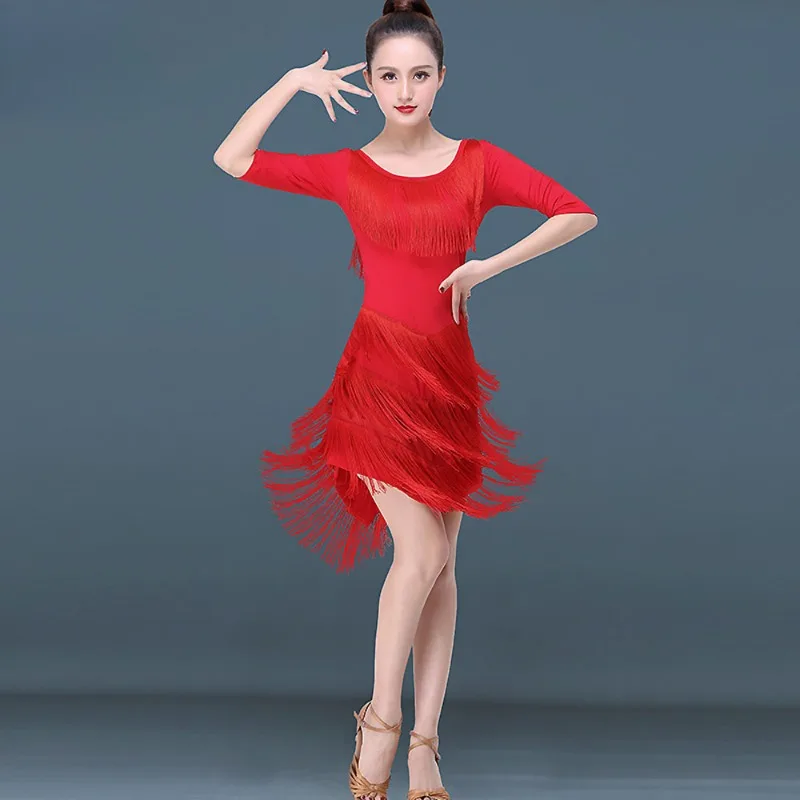 

customized latin dance costume,adult women's dress slim fit tassel modern dance ballroom dance practice clothes suit set