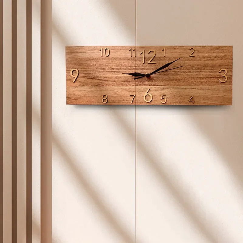 

​Vintage Wood Grain Rectangular Clock Quartz Luxury Gallery Decor For Living Room Electrical Panel Cover Statement Piece