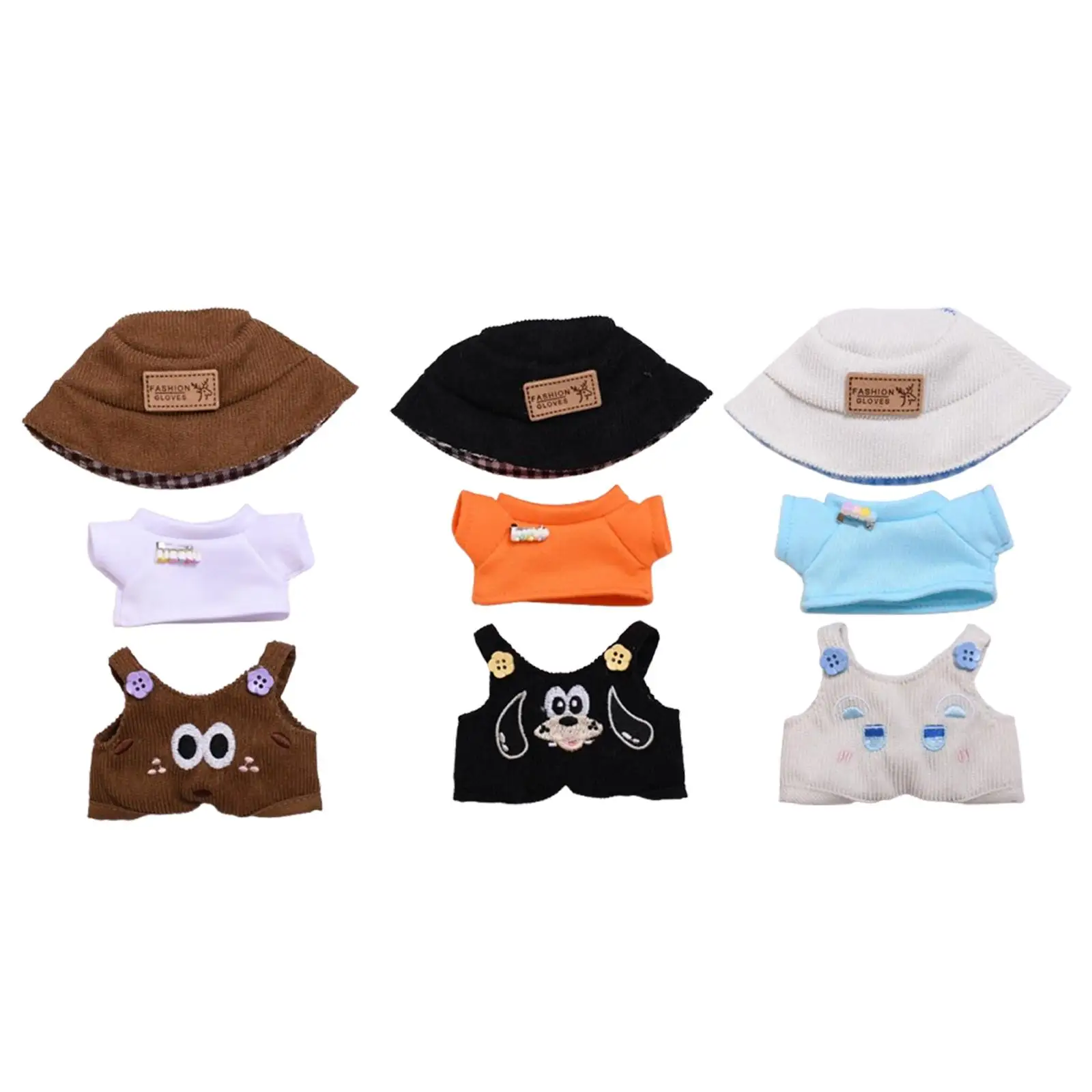 

Clothing Set for 15-17cm Plush Dolls, T-Shirt And Overalls with Hat