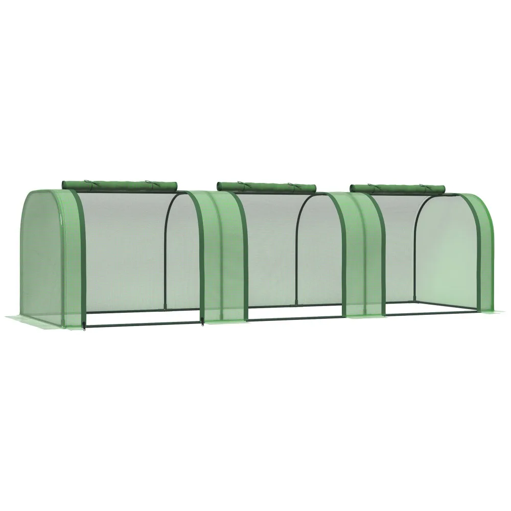 9.7' L x 3' W x 2.5' H Portable Tunneled Greenhouse with 3 Zippered Doors, Water/UV Fighting PE CoverTransparent Mini Plant Greenhouse Plastic Waterproof Insulation Cover Bird-proof Efficient Protect Plant Grow Tent Backyard