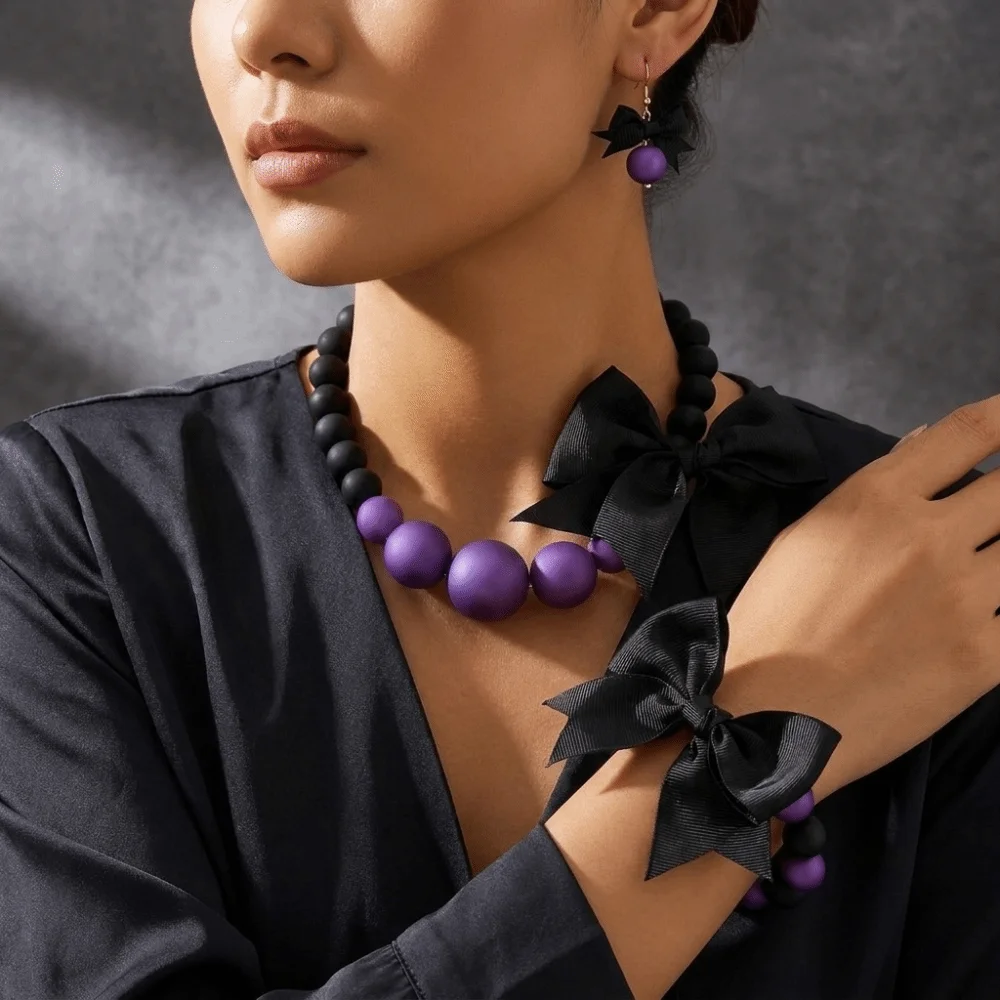 Elegant Imitation Pearl Jewelry Set Beads Versatile Bowknot Jewelry Set Delicate Simple Necklace Bracelet Earring Set Bridal