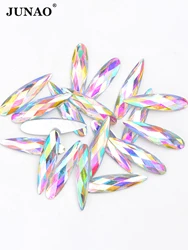 JUNAO 20pcs 9x36mm Large Crystal AB Rhinestones Applique Flat Back Drop Shape Crystal Stones Non Hotfix Scrapbook Strass Beads