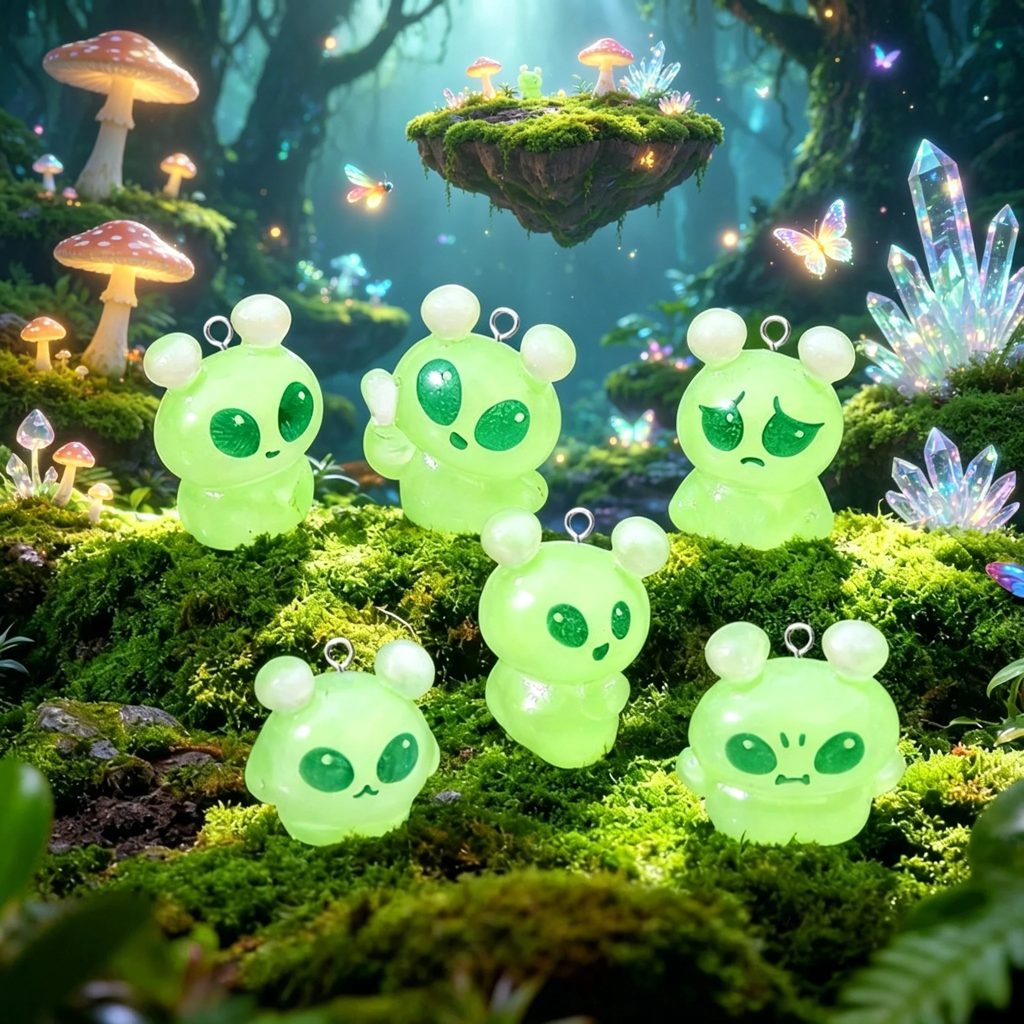 10Pcs Cute Luminous Green Alien Resin Charms Kawaii Small Pendants For DIY Jewelry Making Earrings Findings