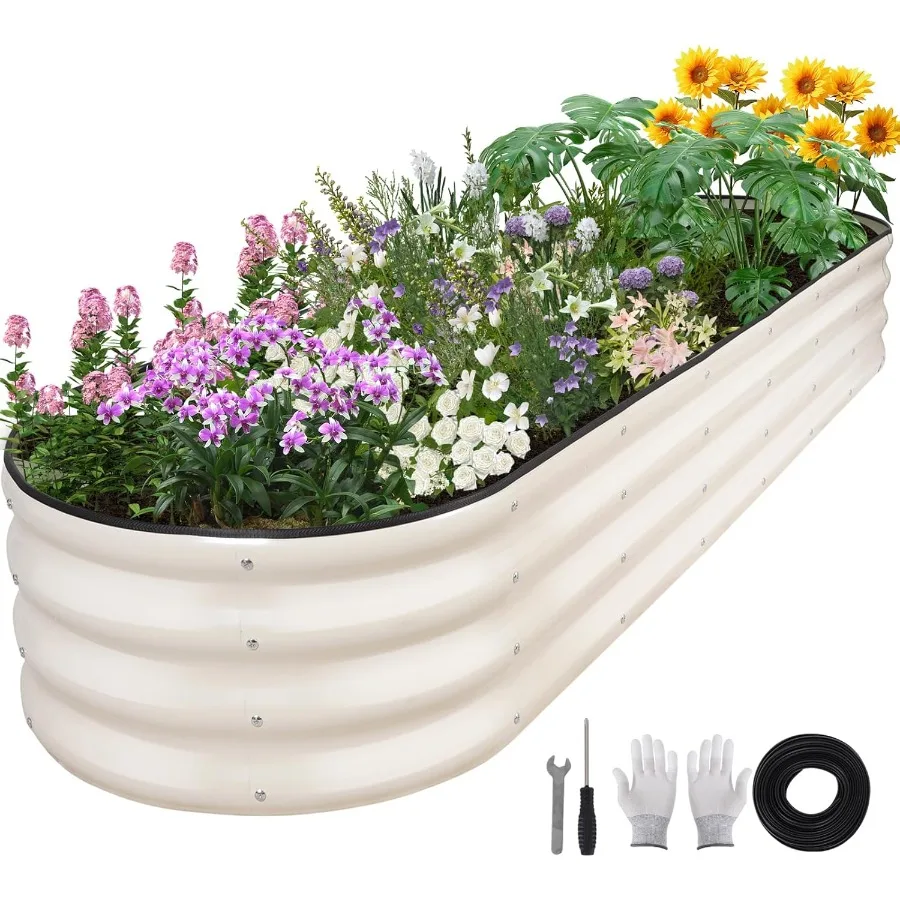 

Galvanized Raised Garden Bed - 8×2×1ft Planter Raised Beds for Gardening Oval Metal Garden Planter Box with Safety Edging and B