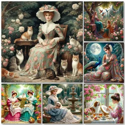 5D DIY Diamond Painting Elegant Garden Flower Ladies Pictures Mosaic Art Full Round Cross Stitch Kit Rhinestone Home Decoration