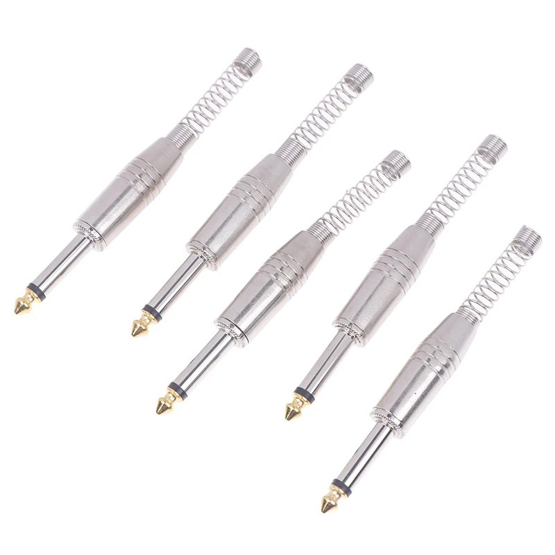 5pcs 6.35mm / 6.5mm 2Pole Mono Amplifier Plug 6.35 / 6.5 Metal Microphone Jack Plug-in Audio Connector For KTV