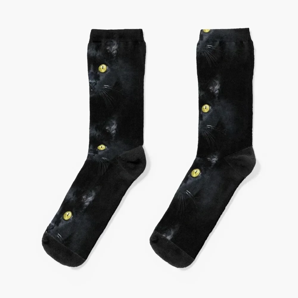 Lucky Black Cat With Bright Yellow Eyes Socks hockey designer bright garter Woman Socks Men's