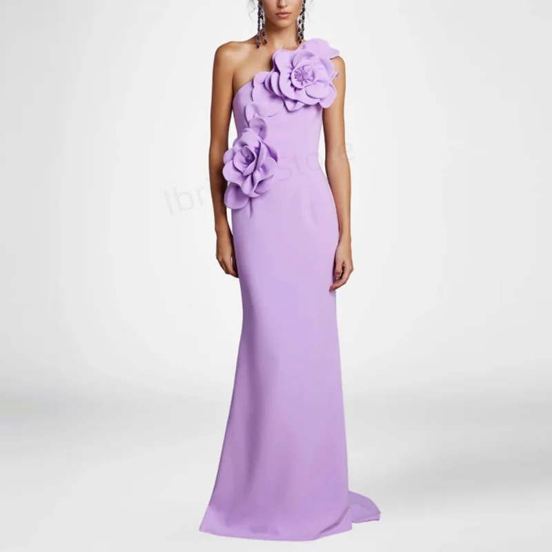 

Customized Backless Luxury Women Evening Dress Sleeveless Flowers One Shoulder Luxurious Women's Evening Dresses Party Prom