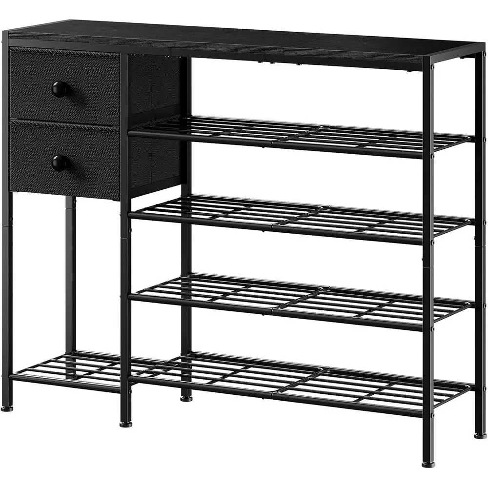 

5-Tier Shoe Rack with 2 abric Ders, Metal e and Wooden Board Shoe Organizer or 16-20 Pairs o Shoes, Shoe Shel with Boots Storage