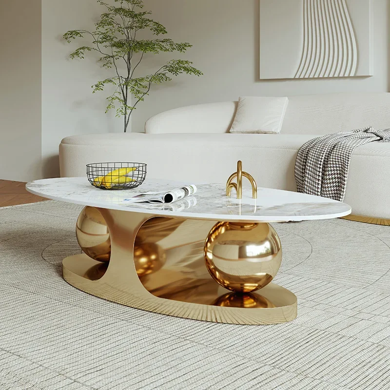 Modern Design Oval White Stone Slate Top Coffee Table Home Furniture Living Room Large Gold Marble Luxury Center Coffee Table