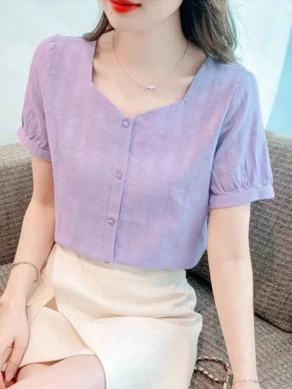 

Модный корейский прямой топ-рубашка свободного кроя для женщин, с квадратным вырезом, тонкий дизайн, лето 2025, высокое качество