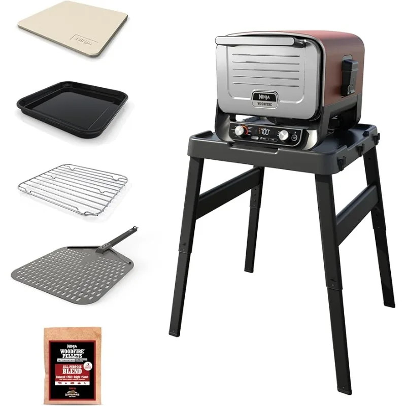 

8-in-1 Outdoor Oven, Pizza Oven, 700°F, BBQ Smoker, Woodfire Technology, Woodfire Pellets, Portable, Electric, Terracotta Red