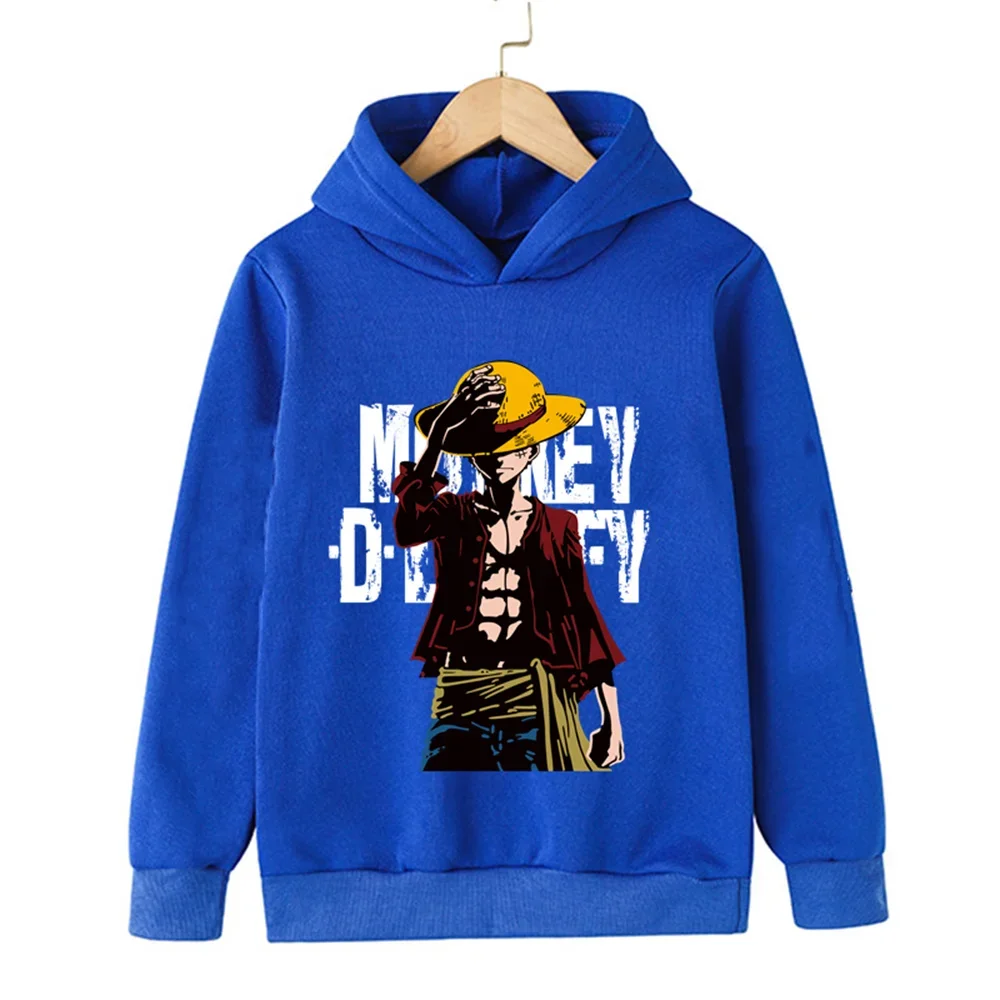 

Kids One Piece Hooded Sweatshirt Boys Clothes Girls Monkey D Luffy Print Loose Casual Soft Long Sleeve Sports Pullover