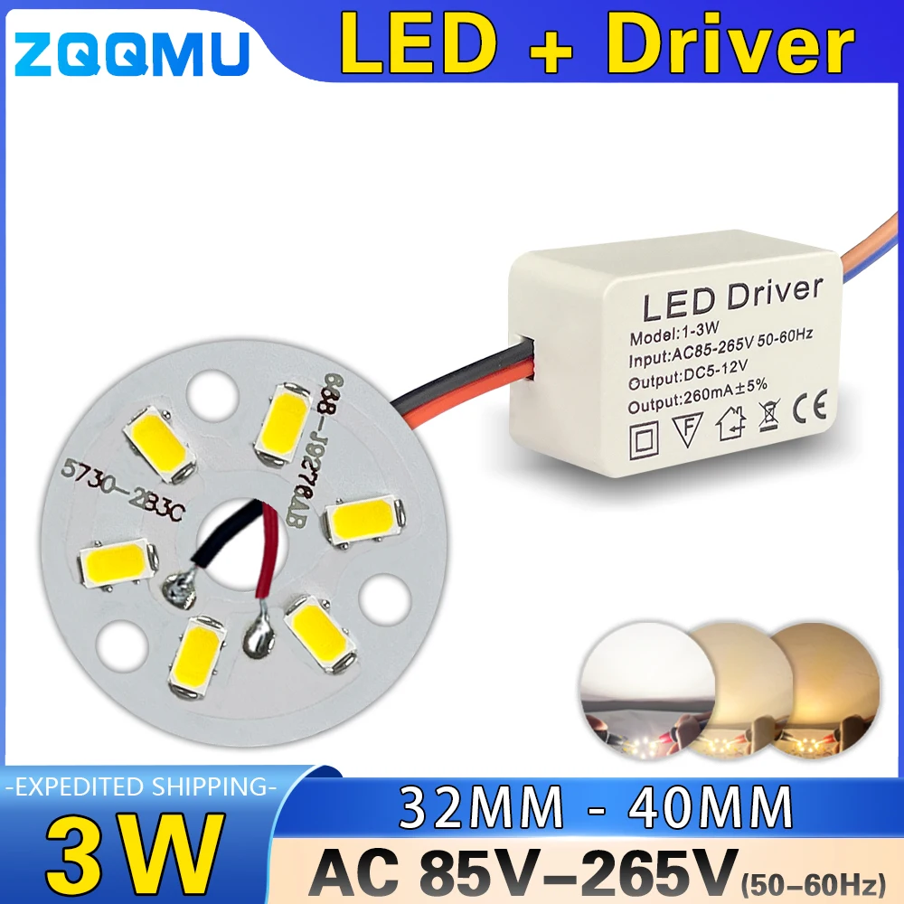 3W High Brightness LED With Drive AC85-265V Warm White Neutral Light 32 40MM SMD5730 For DIY Light Bulb Downlight Home lighting