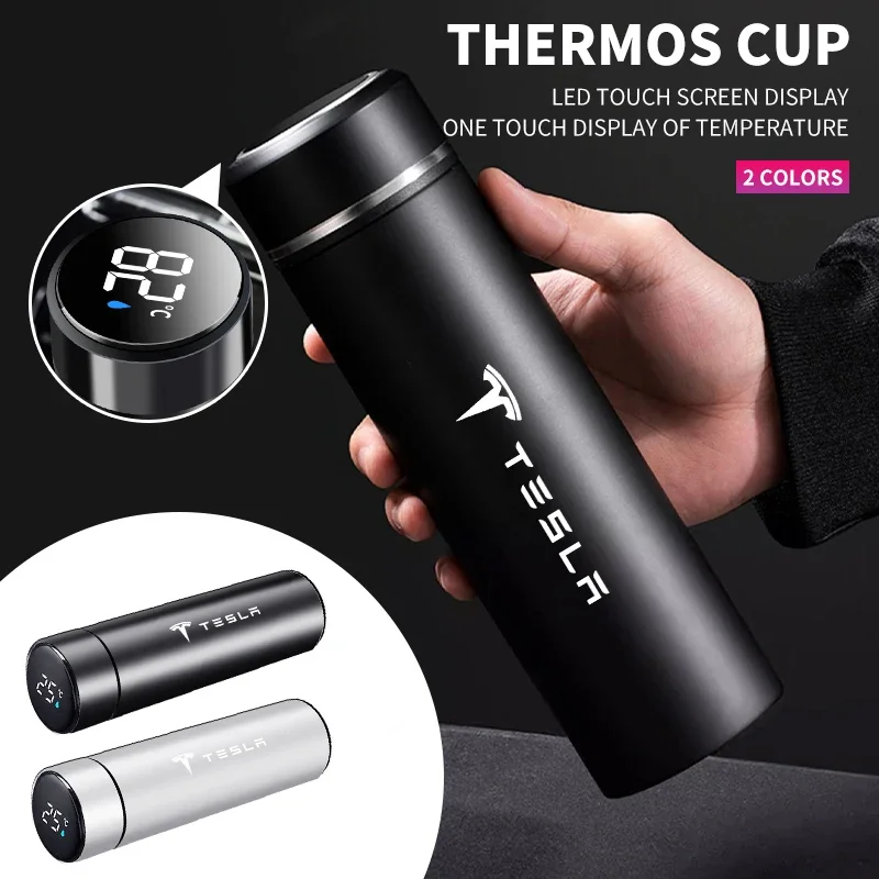 High-End Smart Stainless Steel Thermos Cup For Tesla Model 3 Model S Model Y Roadster SpaceX Auto Interior Accessories