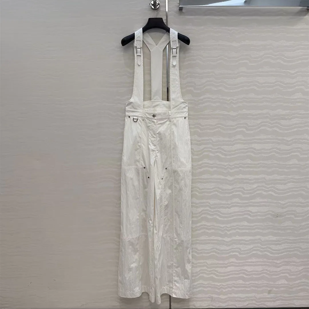 

Винтажный комбинезон в конном стиле для женщин: белый, из овчины, с кожаными вставками, на бретелях, с высокой талией, свободный прямой крой, длинный комбинезон-оверсайз