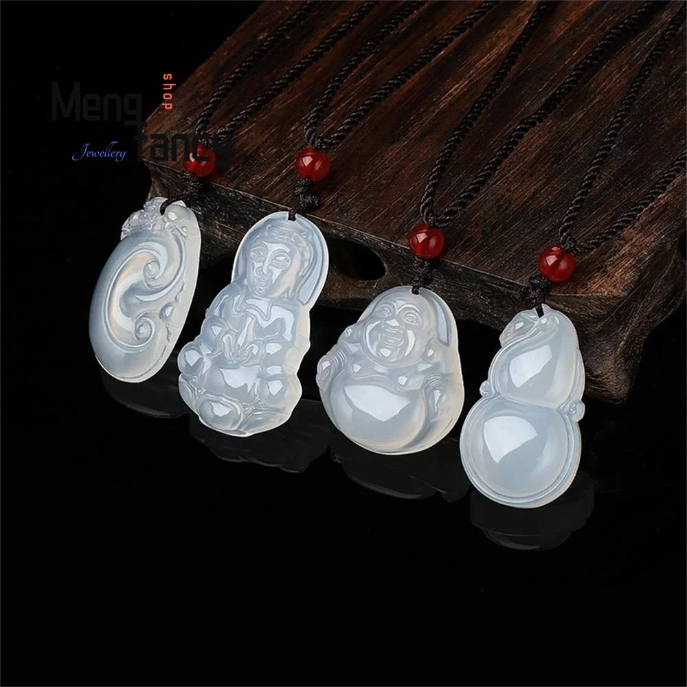 

Natural Agate Chalcedony Wishful Gourd Buddha Pendant Simple Exquisite Fashion Fine Jewelry Best Selling Handicraft Holiday Gift