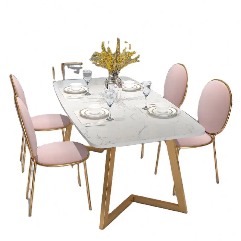 

&c Nordic Style White Marble Dining Table Set Luxury Dining Chairs Modern Kitchen Chair for Restaurant