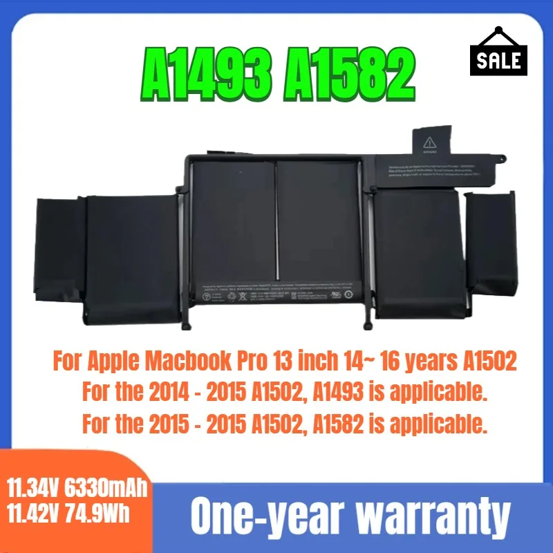 

A1493 A1582 laptop battery suitable for Apple Macbook Pro 13 inch 14~ 16 years A1502 high quality11.34V 6330mAh/11.42V 74.9Wh