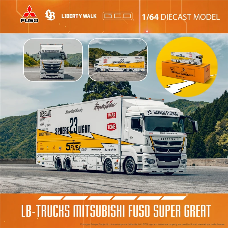 (Pre-Order)  GCD 1:64 LWBK LB-TRUCKS Fuso Super Great Flash 23 White Black LB RHD Diecast Collector\'s Vehicle Model Car