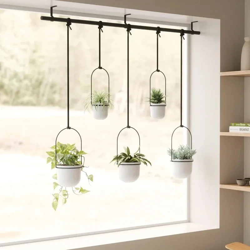 Triflora Hanging Planter for Window, Indoor Herb Garden, Set of 5, White/Black