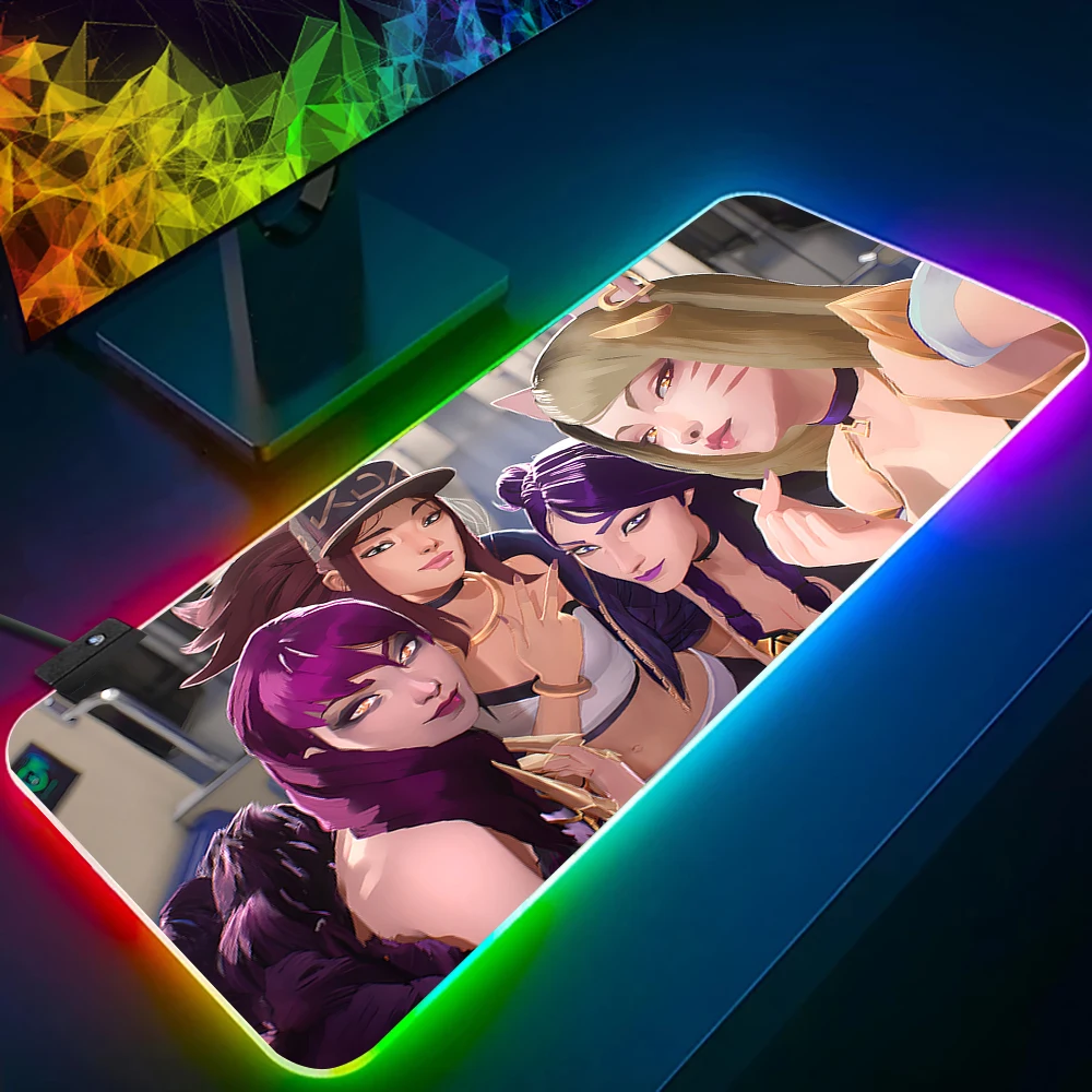 

Kda RGB Pc Gamer Keyboard Mouse Pad Mousepad LED Glowing Mouse Mats Rubber Gaming Computer Mausepad