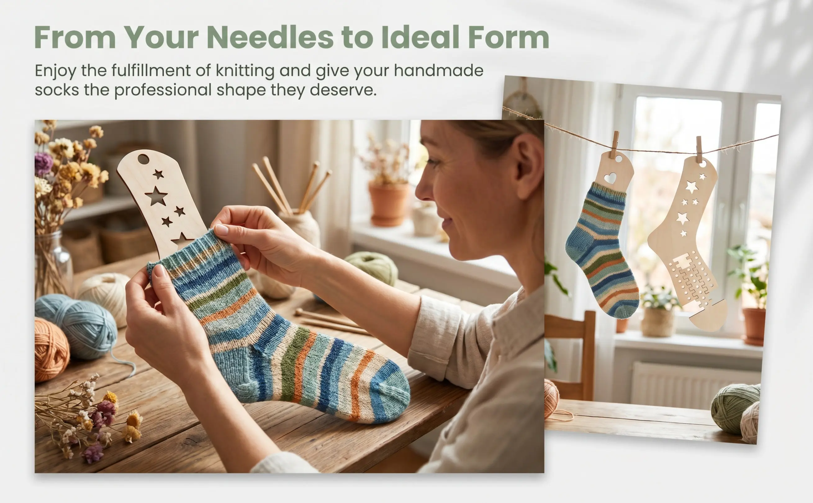 4Pairs Wood Sock Blockers Knitting Tools DIY Socks Blockers Fine Workmanship Handmade Sock Stretchers Stocking Display