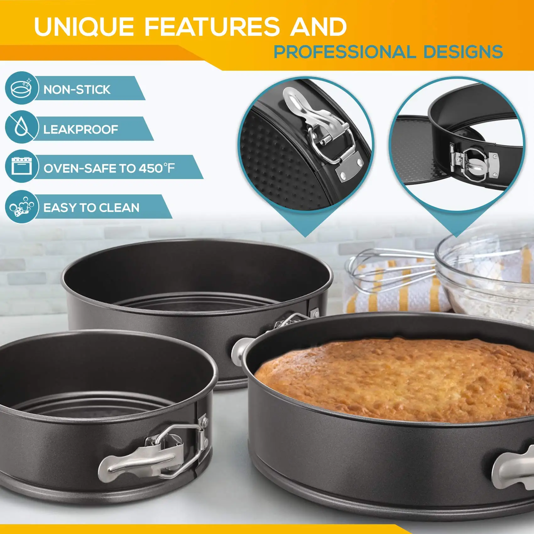 Springform Pan Set of 3 Non-stick Cheesecake Pan Leakproof Round Cake Pan Set Includes 3 Pieces 4\