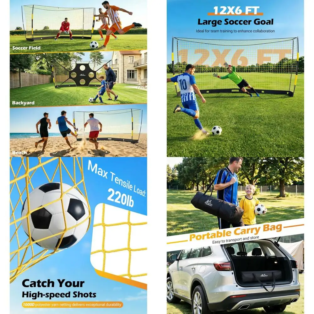 

Портативные футбольные ворота 12x6 футов с точной мишенью, подходят для использования в помещении и на улице, быстрая установка, складное основание, прочные крепления.