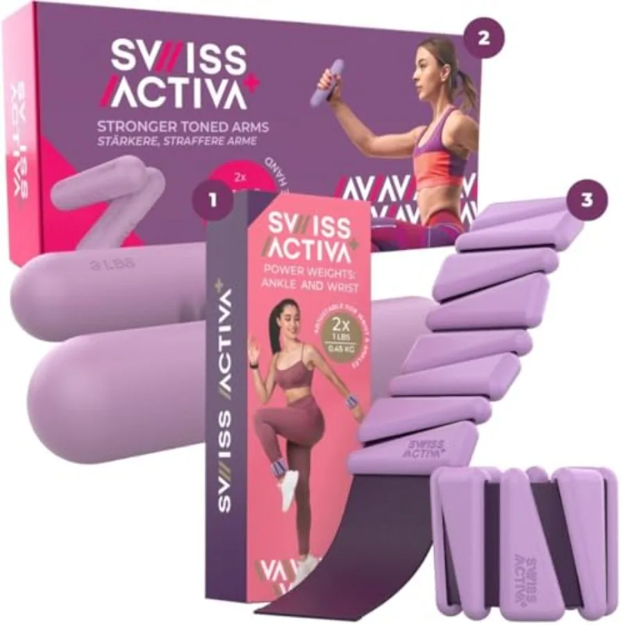 

Swiss Activa+ Premium Dumbbells 3 lb Set of 2 1 lb Wrist and Ankle Weights Adjustable Set of 2 - Hand Weights for Women Leg Wei