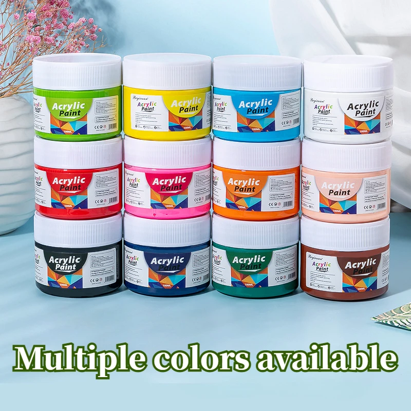 12 Colors 100ml Acrylic Paint Waterproof Non-toxic Wall Stone Painted Sculpture Coloring DIY Clothes Art Graffiti Paint