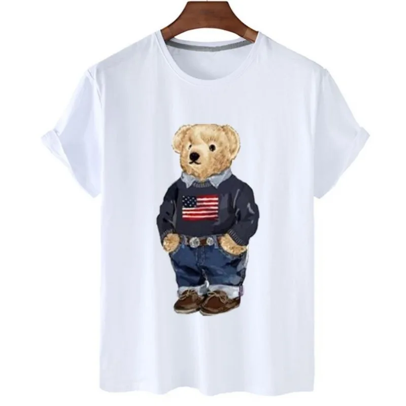 Fashion Bear Print Round Neck Short Sleeve T-shirt Casual Instagram Plus Size Men and Women Graphic T Shirts Oversized T Shirt