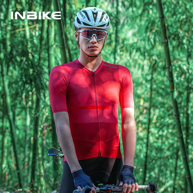 INBIKE Cycling Jersey Men Short Sleeve Bike Shirts for Men Breathable Biking Bicycle Full Zipper Top for Riding with Pockets