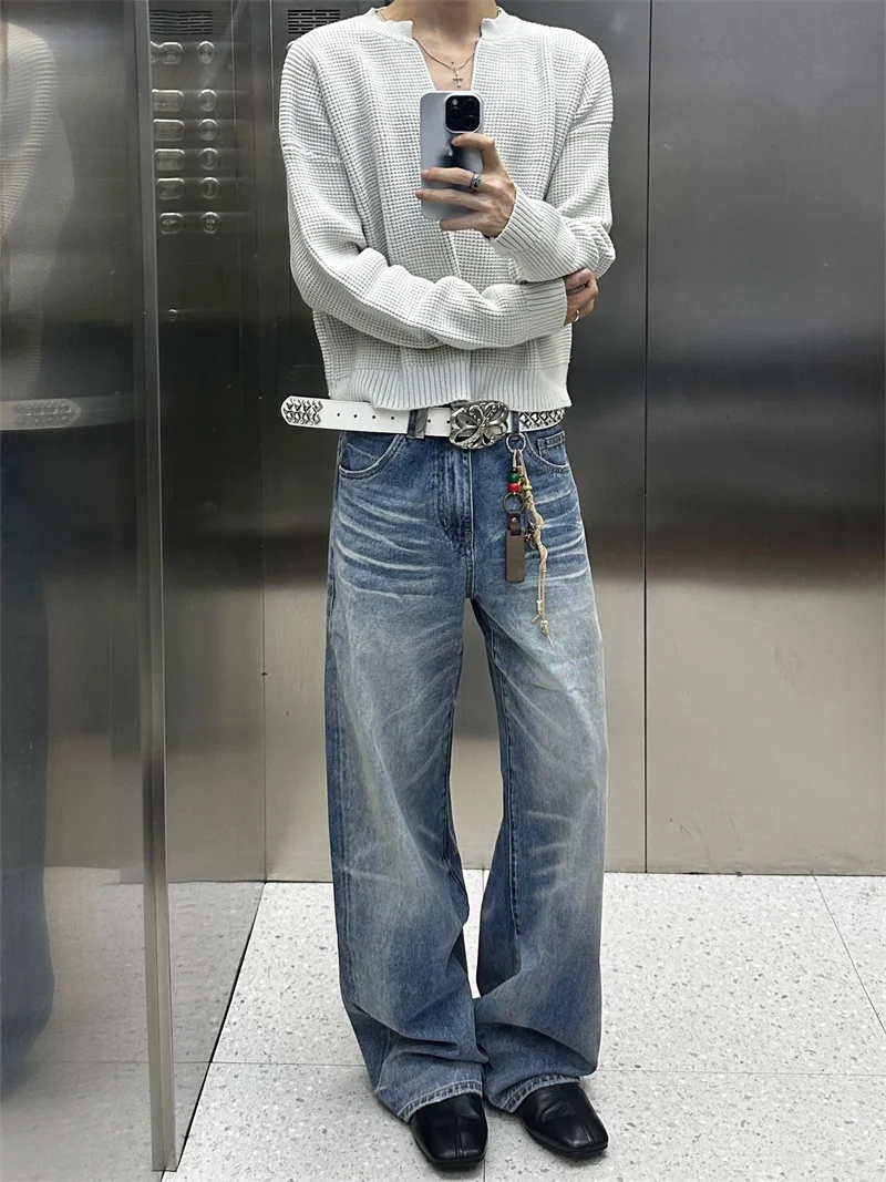 

Мужские широкие прямые джинсы American Sle High Street в стиле ретро, модные универсальные брюки, новинка 2025 года