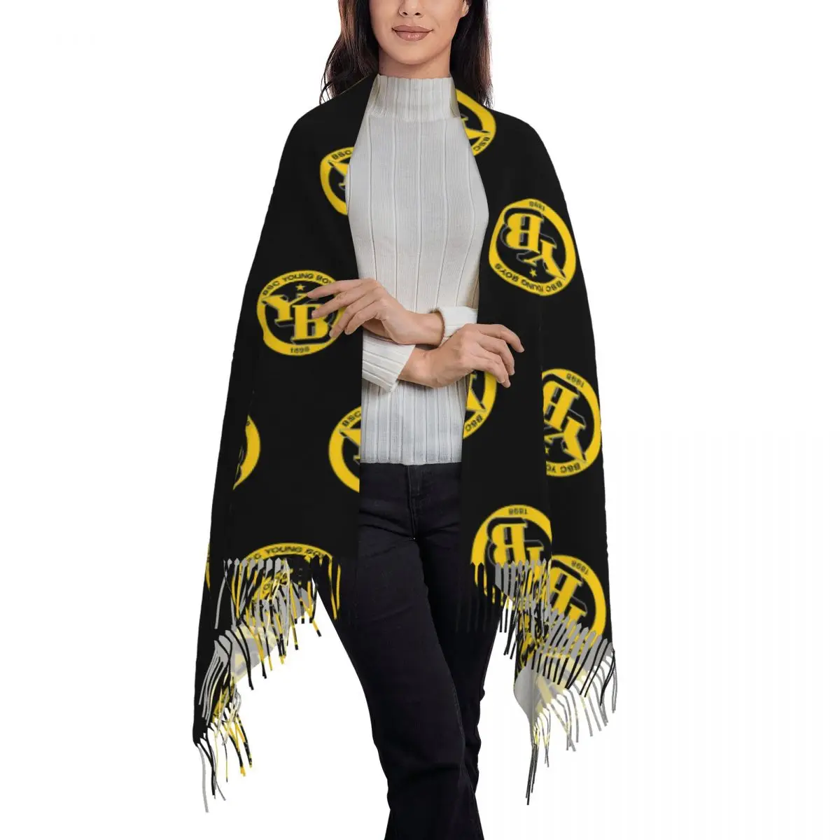 BSC Young Boys Swiss Football Sports Fans Bern Switzerland Scarf Tassel Scarves Warm Shawls Wraps Large Fall Winter Shawl Wrap