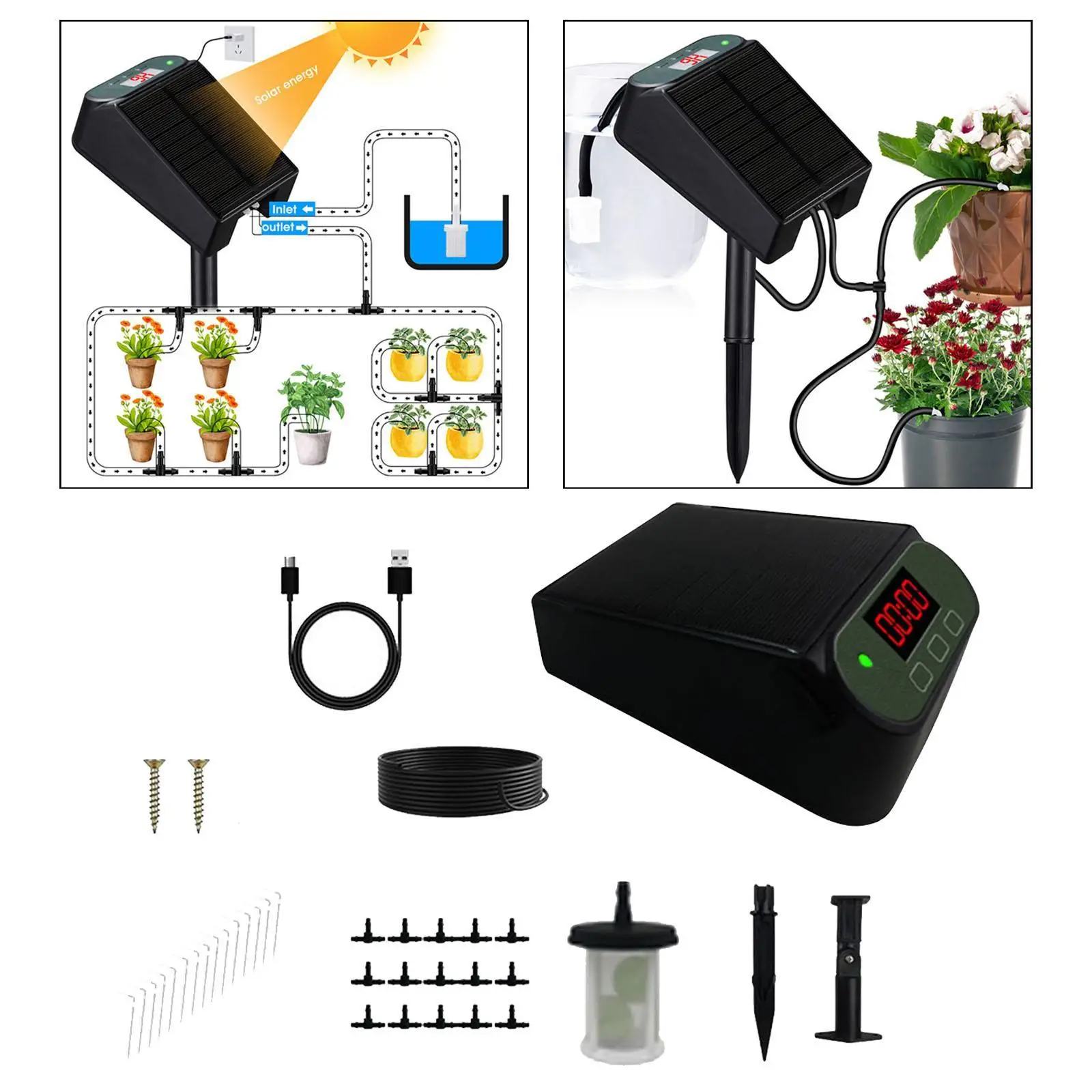

Solar Powered Drip Irrigation Pump Kit Vegetables Versatile Timer Modes Yard Indoor Outdoor Flowers Patio Plant Watering Device