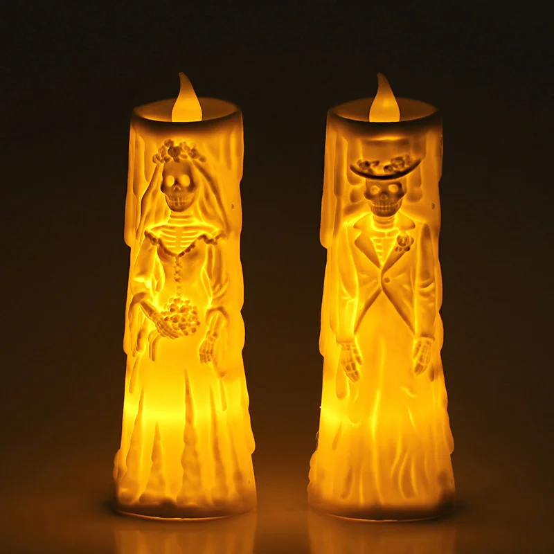

1/2Pcs Halloween Skeleton LED Candle Light Horror Luminous Flameless Night Lights Ghost Groom Bride Couple Lamp Halloween Decor
