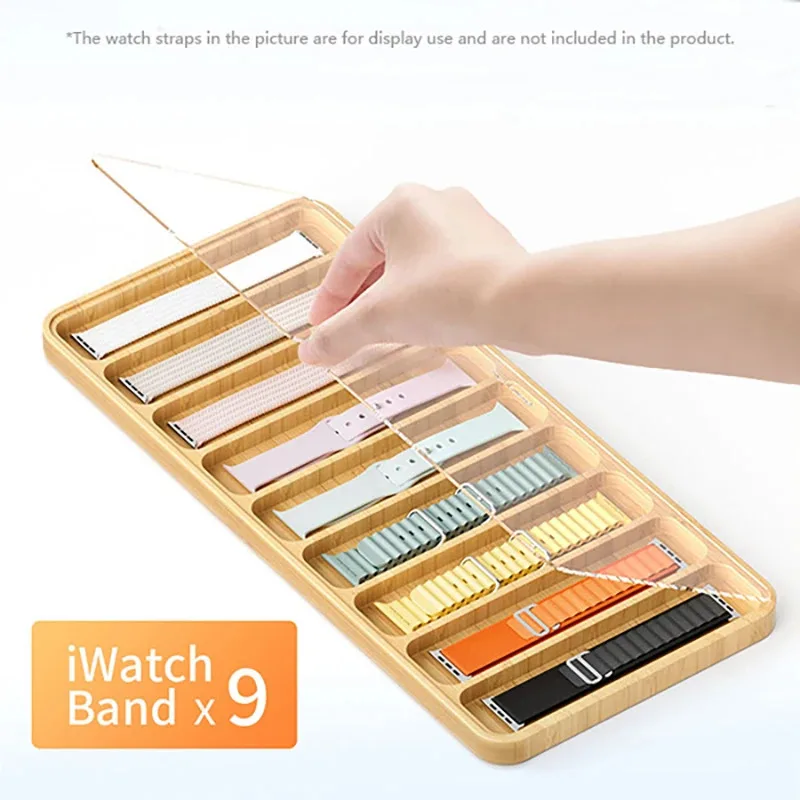 

9 Grids Wooden Watch Strap Organizer Universal Watch Strap Display Box Watch Strap Storage Tray With Acrylic Top Cover