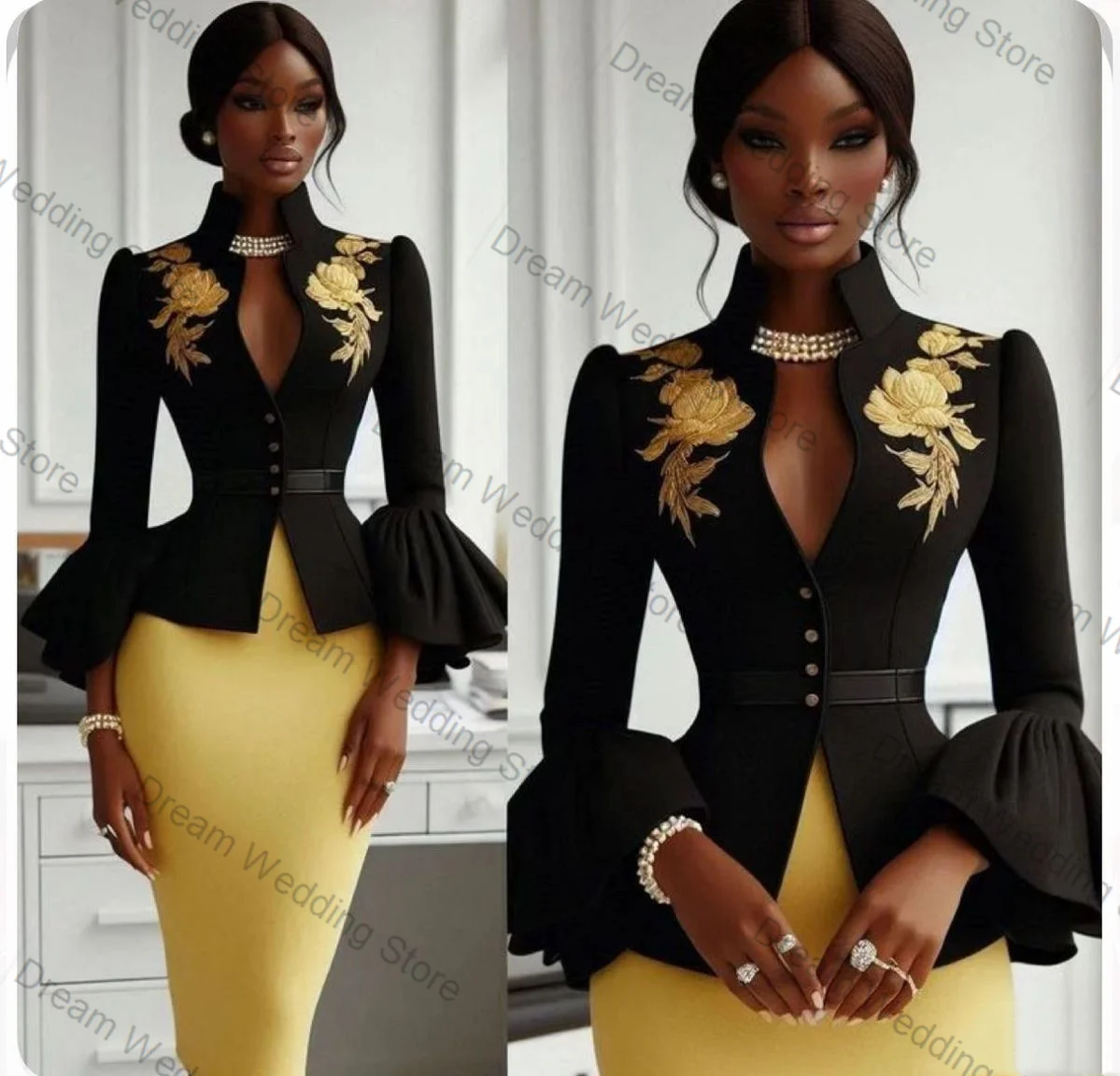 

Черный, желтый женский костюм с юбкой, комплект из 2 предметов: пиджак + платье для выпускного вечера, весенняя аппликация, официальная офисная женская куртка, свадебное пальто по индивидуальному заказу
