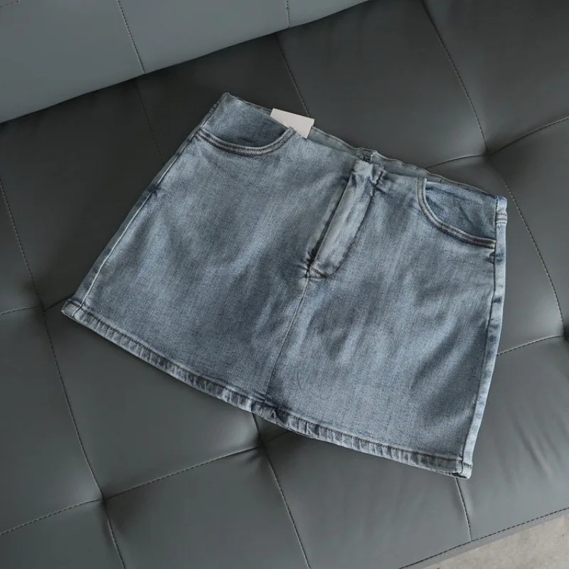 

Женская джинсовая мини-юбка в стиле ретро с низкой талией, эластичная, облегающая бедра, с защитой от просвечивания