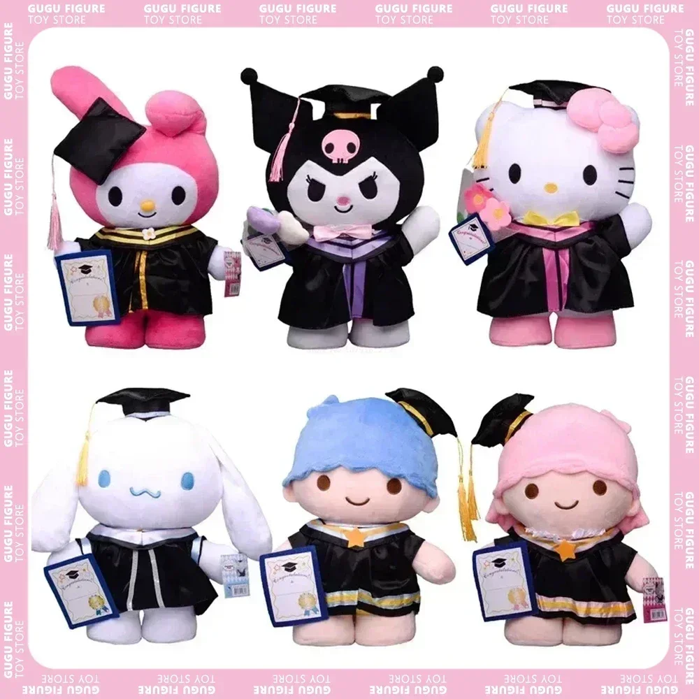 Sanrio Anime academic dress Plush Cinnamoroll My Melody Kuromi Hello Kitty Graduation Plushie Doll Kawaii Soft Stuffed Cute Gir