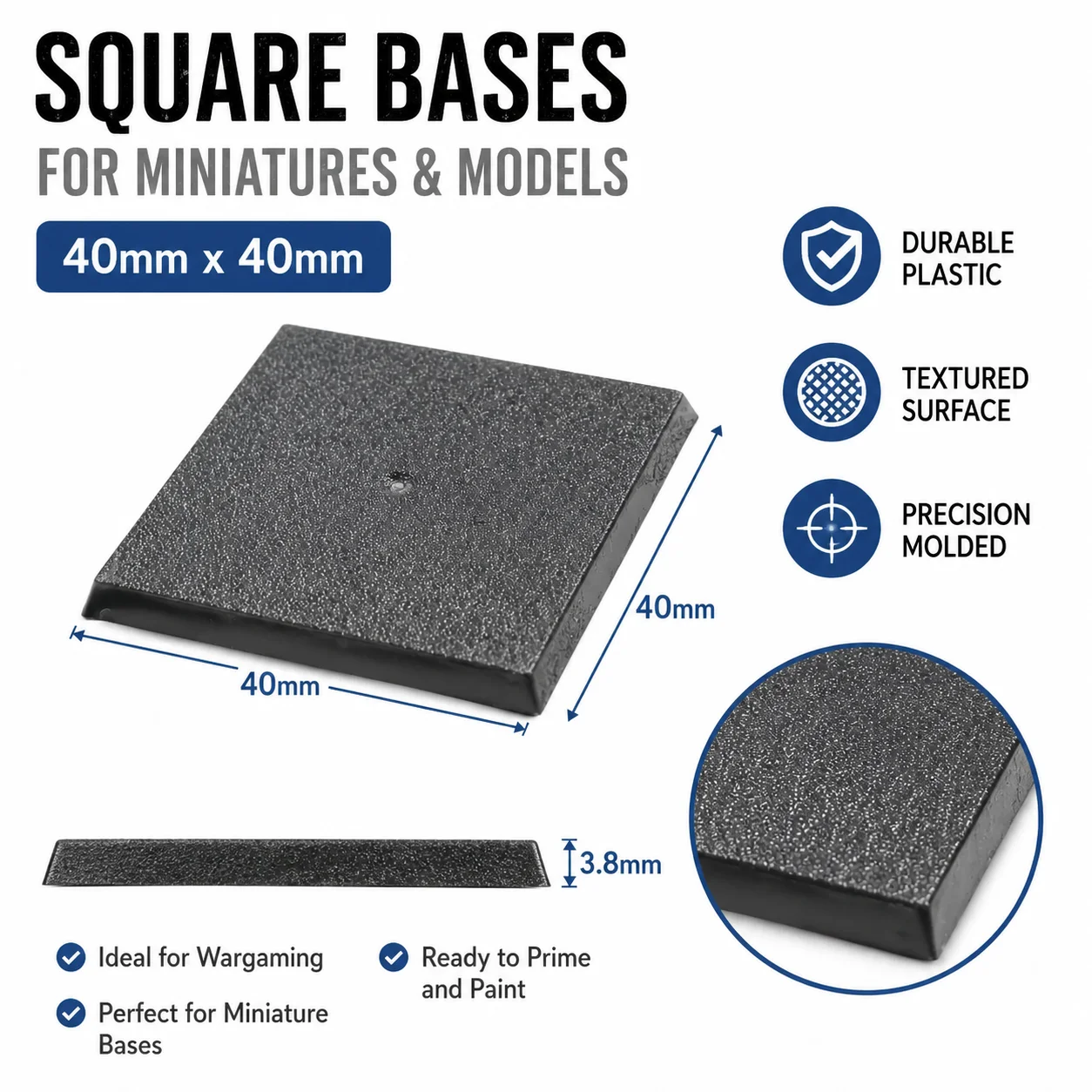 

40mm Square Bases for WH and FW Miniatures Base and Wargame Model Bases NEW