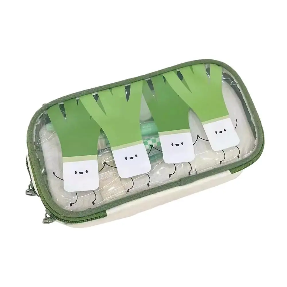 Lovely Green Onion Pencil Bag Double Layer Vegetable Stationery Bag Large Capacity Kawaii Pencil Case Office Supplies