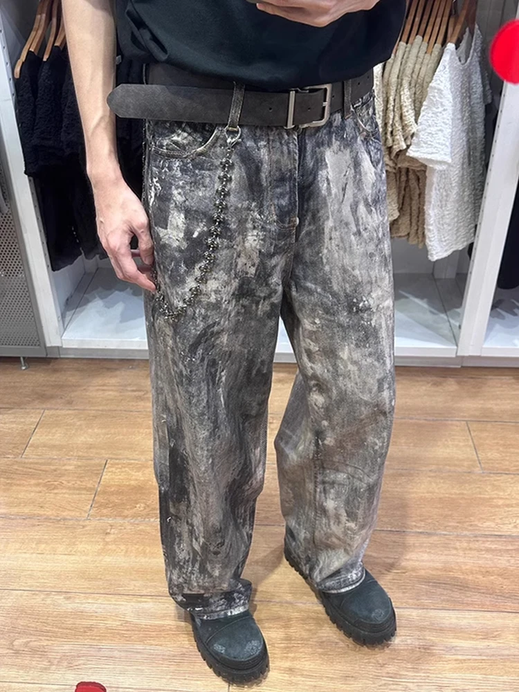 

Камуфляжные мужские джинсы с 3D цифровым принтом, американские винтажные прямые широкие брюки, молодежные модные износостойкие