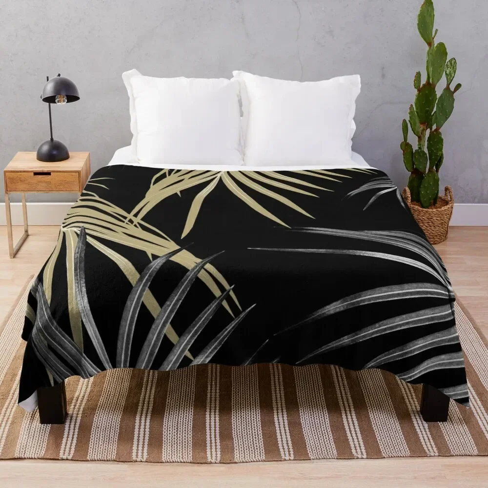 

Gold Gray Palm Leaves Dream #1 #tropical #decor #art Throw Blanket Sofas Luxury Designer for sofa Picnic Blankets