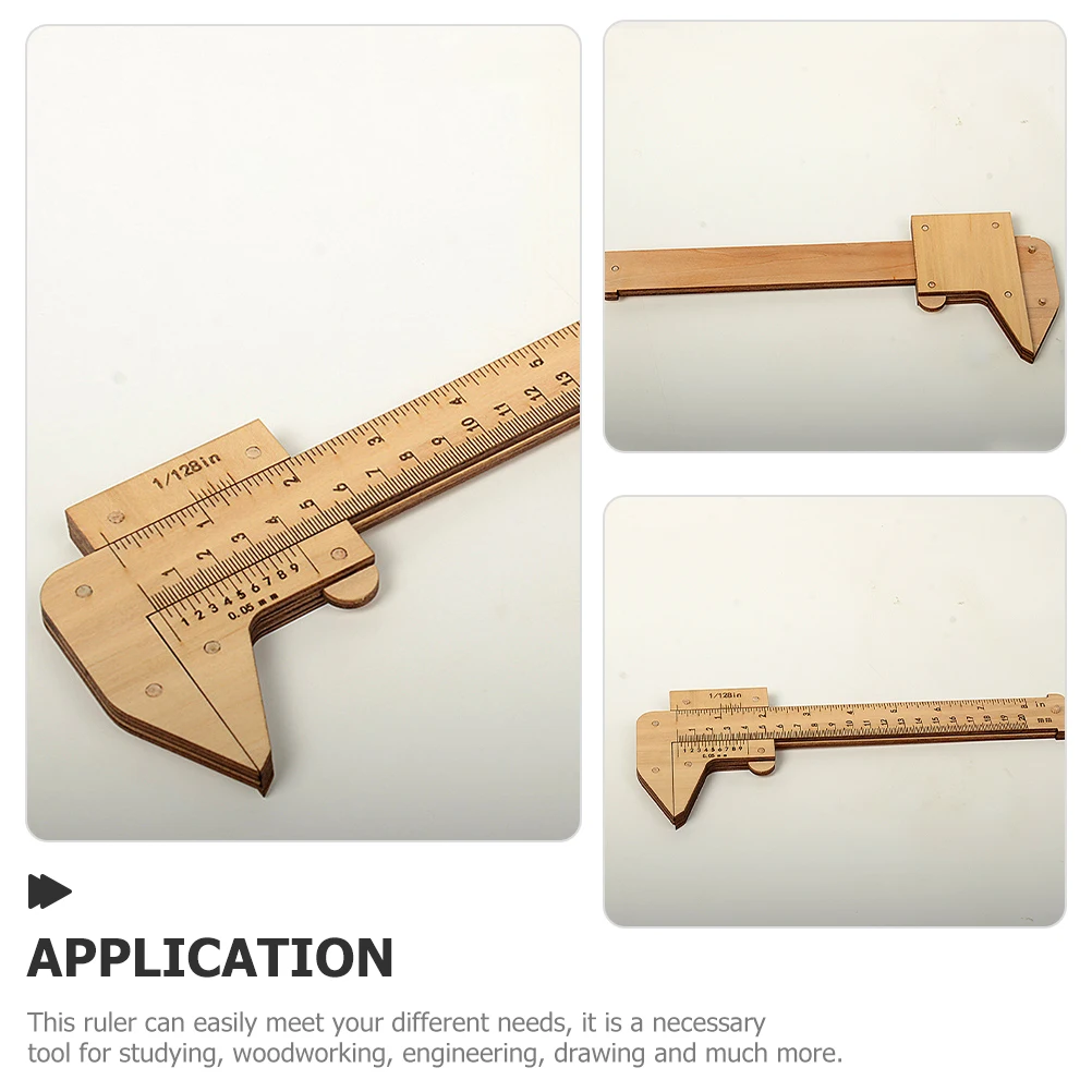 Wood Caliper Wooden Ruler Multi-Function Portable Student Painting Drawing Measuring Ruler Inch Millimeter Scale