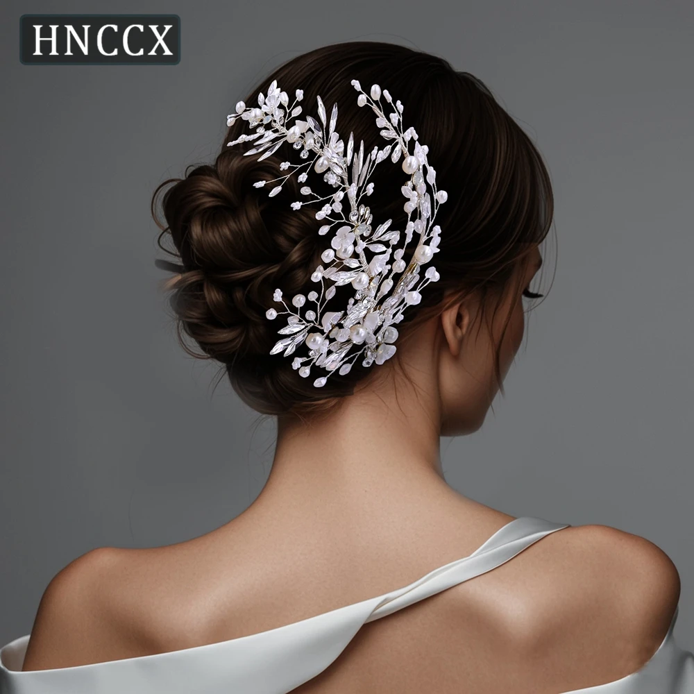 Hnccx Bruiloft Parel Haarclips Shell Bloem Bruid Hoofddeksel Vrouw Haaraccessoires Handgemaakte Bruids Tiara Hoofdtooi Cp280